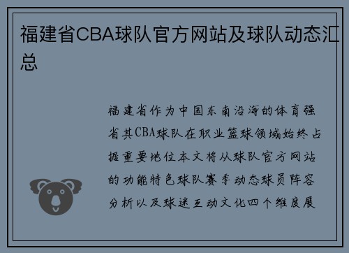 福建省CBA球队官方网站及球队动态汇总